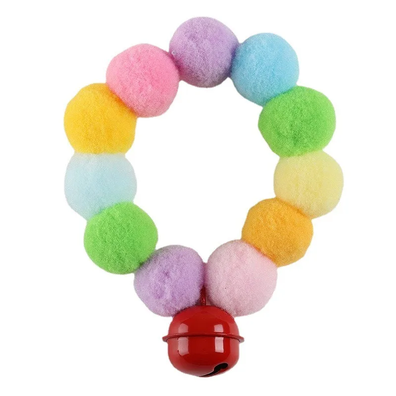 Elastic Plush Pom Ball Pet Collar Rainbow Flower Hair Decoration Dog Bowtie Necklace Pet Cat Bow Dog Grooming Accessories Bell