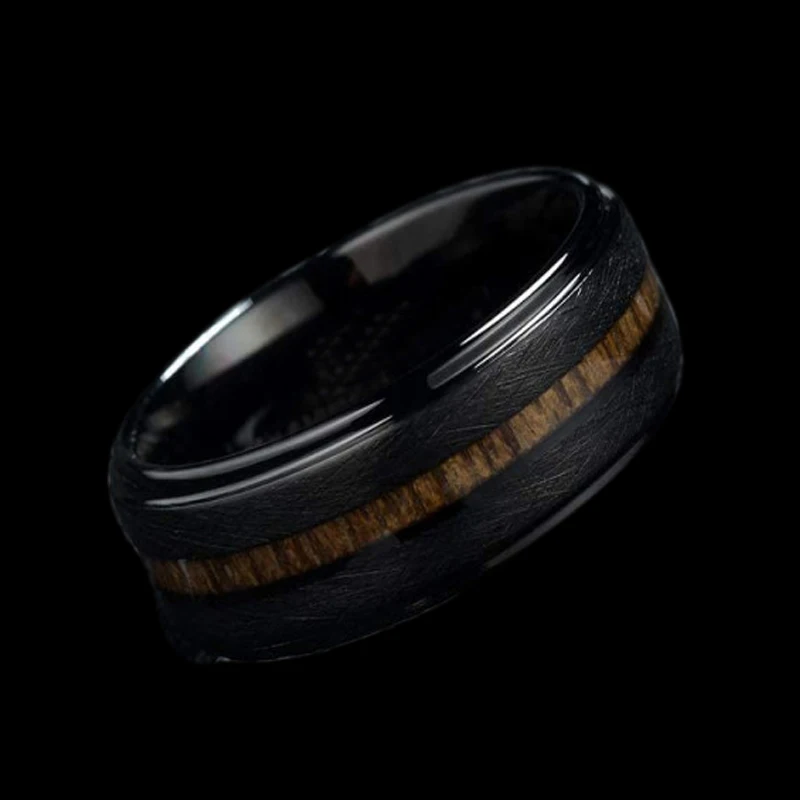 2025 Fashion Men Black Narrow Wood Grain Stainless Steel Rings Anniversary Party Jewelry Accessories Classical Men Rings