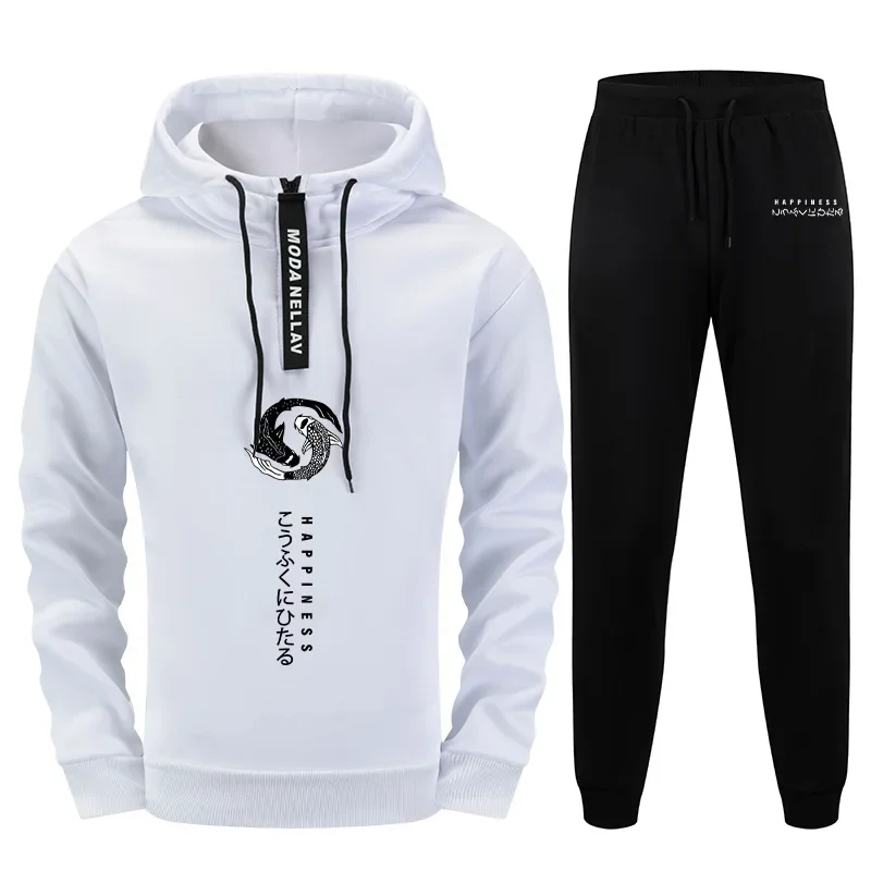 

2025 Hot Sale Men's Sportswear Half-zip Hoodie Black Jogging Pants Japanese Fashion Sweatshirts Sweatpants 2 Piece Set Tracksuit