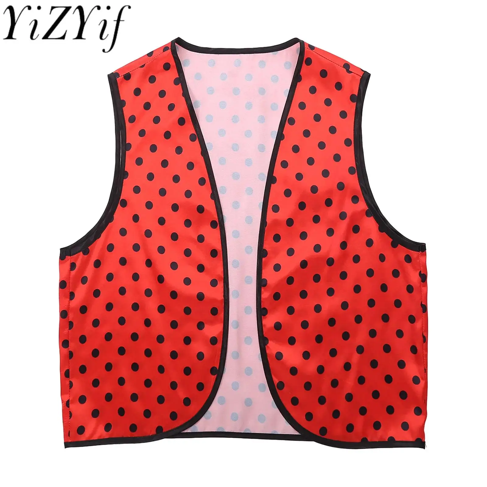 

Women Stylish Polka Dot Print Open Front Vest Cardigans Sleeveless Satiny Tank Top for Halloween Naughty Clown Cosplay Vests