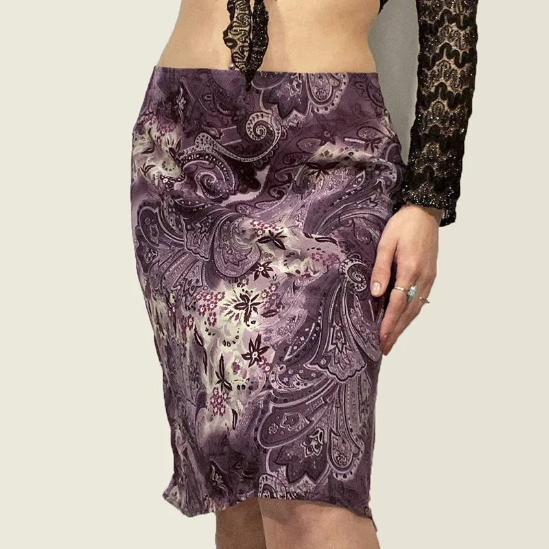 

Retro printed low waisted slim fit knitted wrapper hip skirt for women