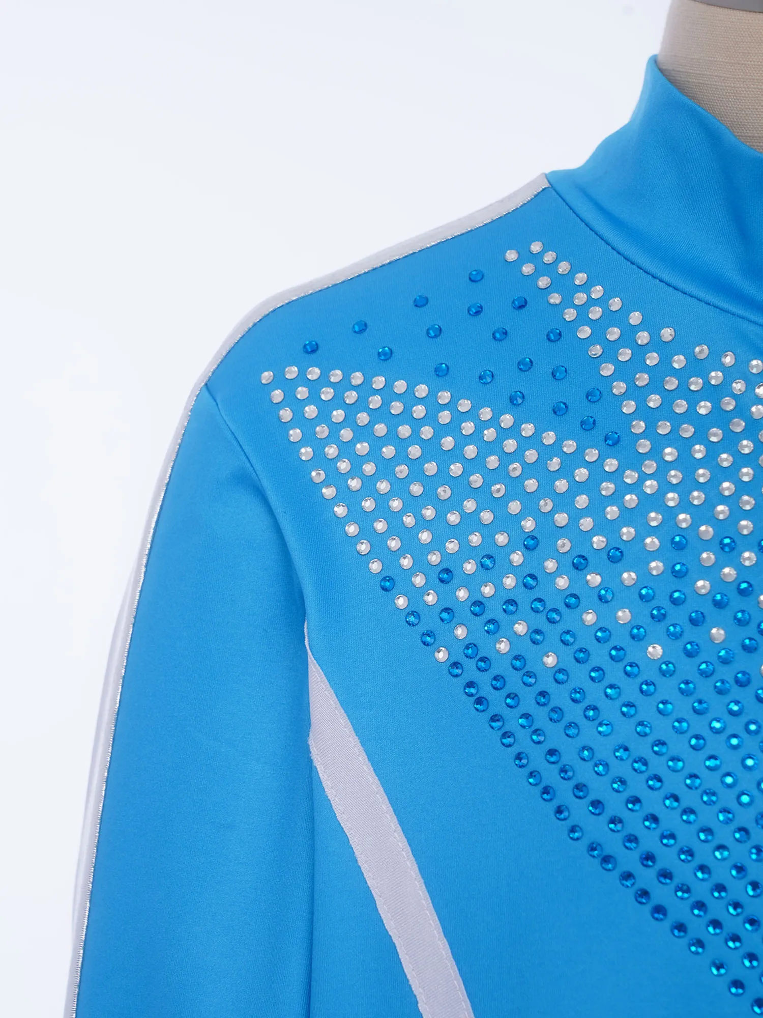 어린이 소년 피겨 스케이팅 의상 무대 의상 스탠드 칼라 긴 소매 라인스톤 재킷과 바지 연습 공연용