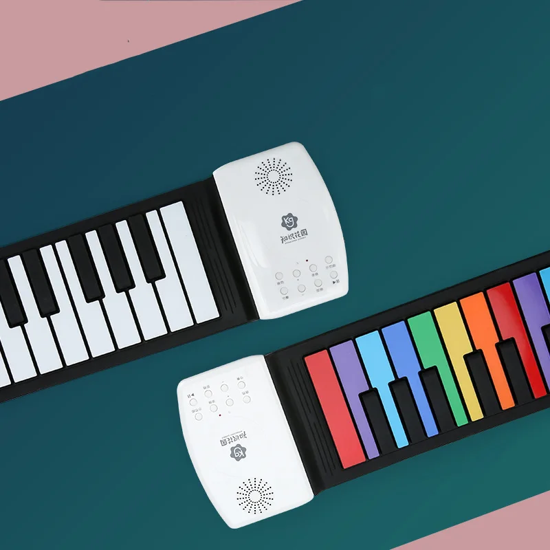 Piano enroulable en silicone 47 prédire, portable et pliable, clavier souple coloré, piano électronique, touche arc-en-ciel aste