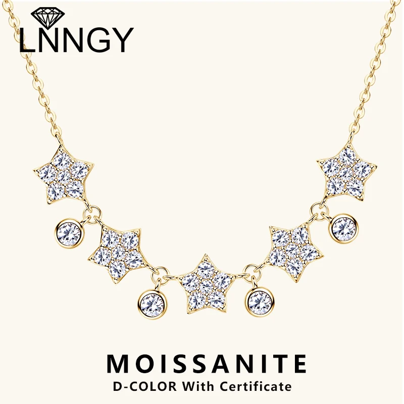 

Lnngy Round Cut 3mm&2.2mm&1.8mm Moissanite Necklace 925 Sterling Silver Star Pendant Necklaces for Women New Year Jewelry Gift