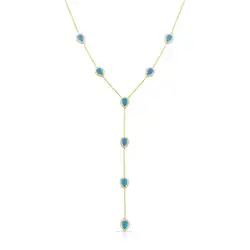 Gold Plated Red Blue Green White Tear Drop Charm Link Chain Long Sexy Women Y Lariat Necklace Fashion Jewelry