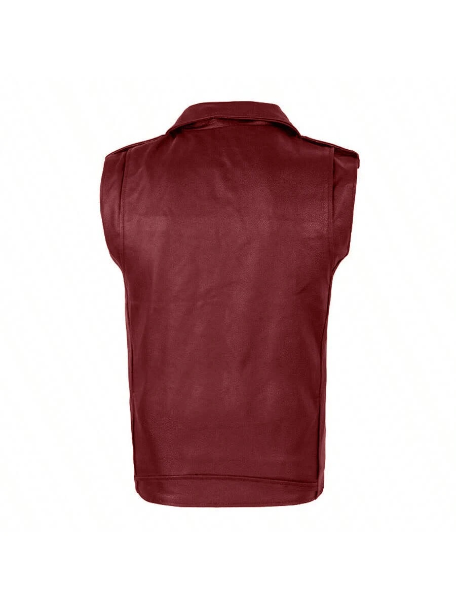 

2025 New Pure Color Casual Men's Leather Vest Retro Motorcycle Sle M82P55 Youthful Vitali Autumn Faion Trend