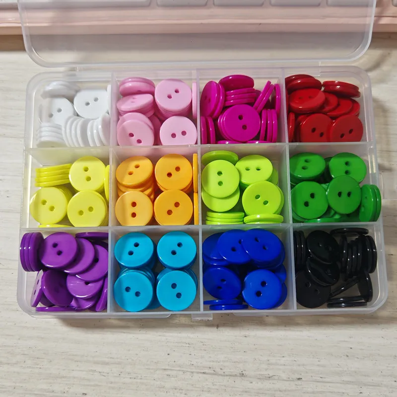 15MM Colorful 2 Holes Flat Round Resin Clothes Button Accessories DIY Sewing Button Set