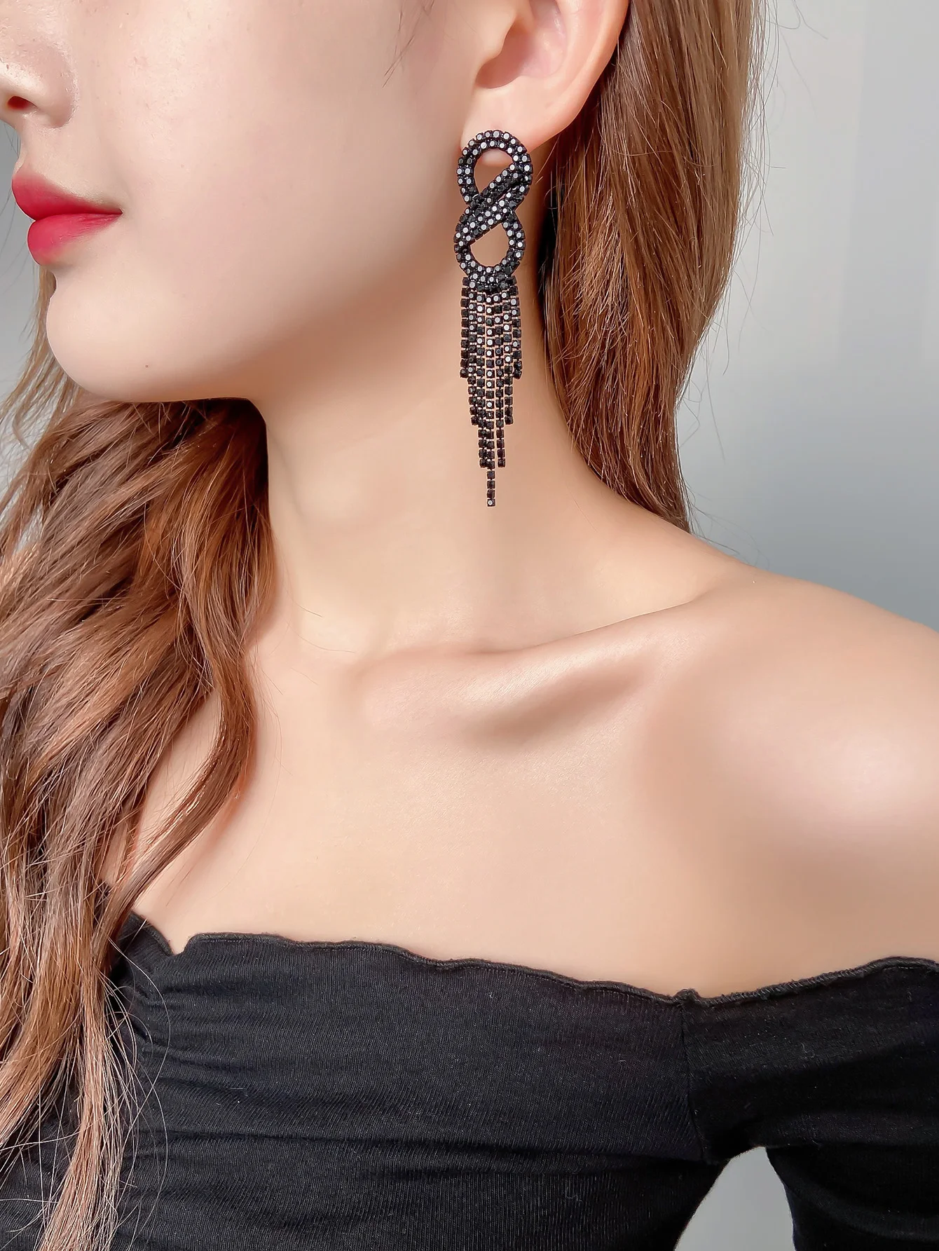 Fashion Black The Geometric Crystal Dangle Earrings For Women Luxury Wedding Long Drop Earring New Design Bohemian Jewelry