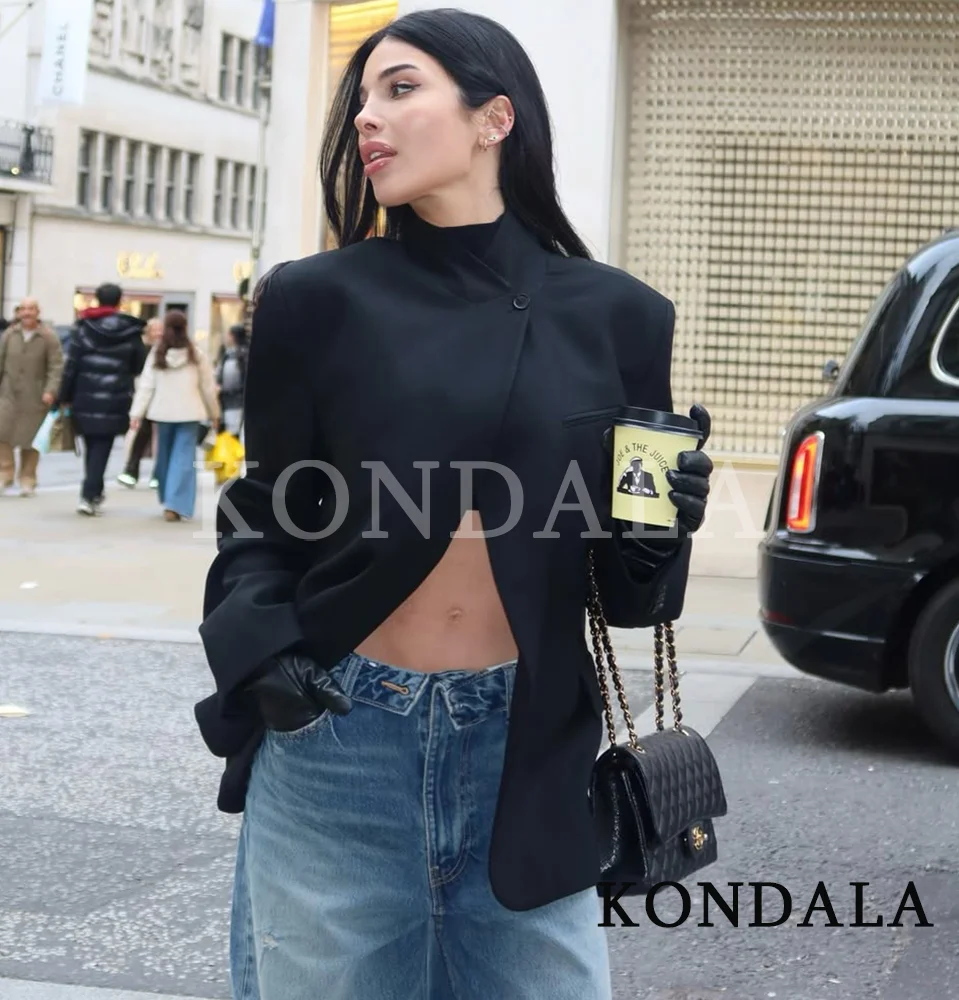 

KONDALA Lady Hacking Blazer 2026 Spring New Trendy High Street Black Blazer Women's Elegant Chic Minimalist Turtleneck Blazer