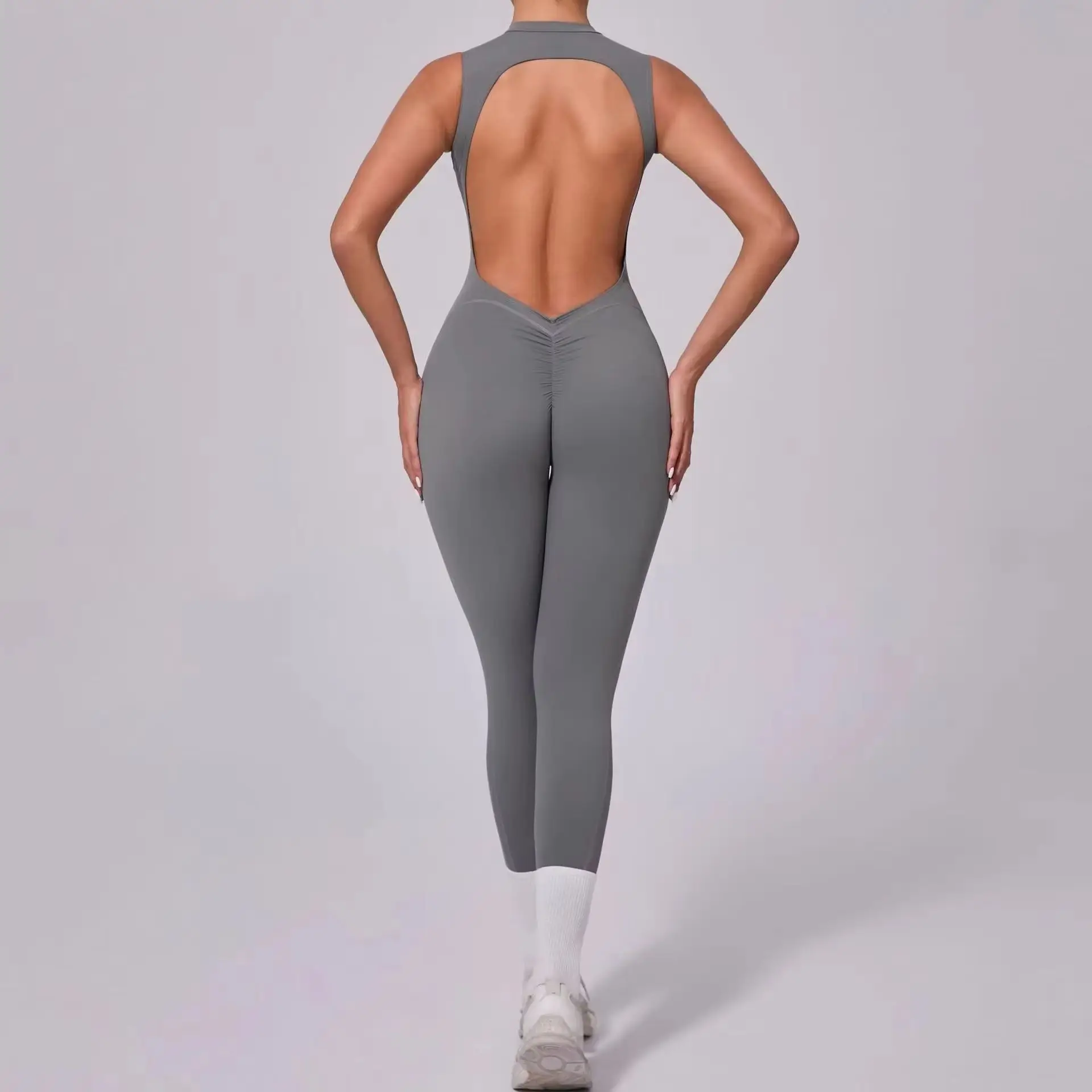 Summer New Style Backless Sexy Scrunch One Piece Sleeveless Women's Scrunch Training Suit Jumpsuits Women's Sexy Yoga Clothing