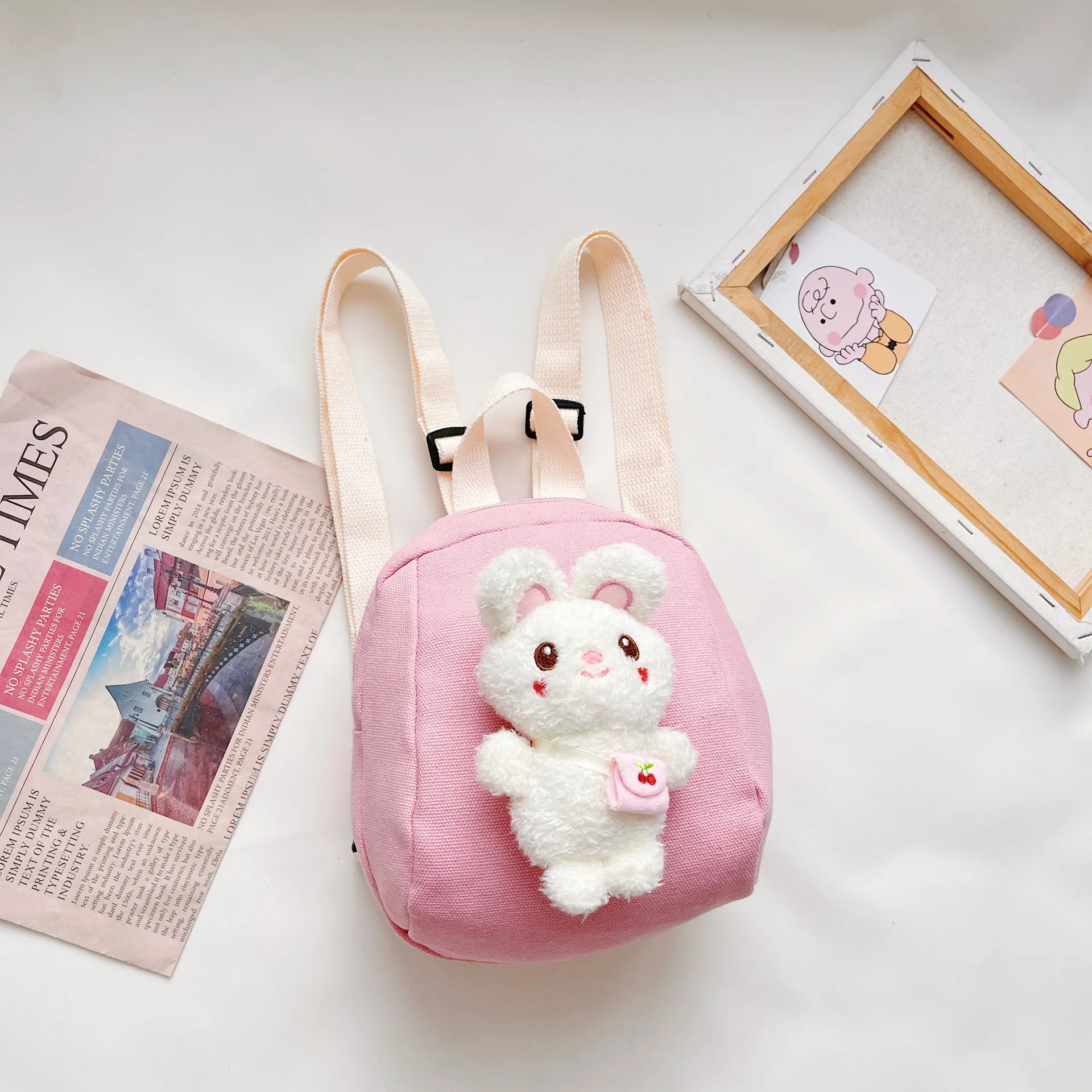 New Velour Cartoon School Junior Backpack for Kids Zipper Mochila Infantil Menina Canvas Class Bags for Girls Fashion 2023