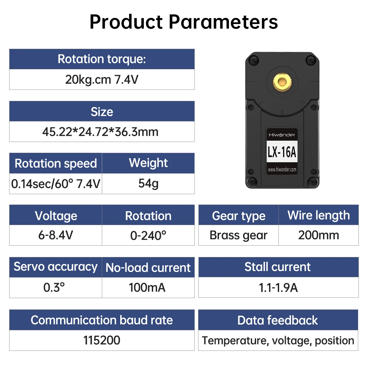Hiwonder LX-16A Full Metal Gear Serial Bus Servo with Real-Time Feedback Function for RC Robot Factory Price