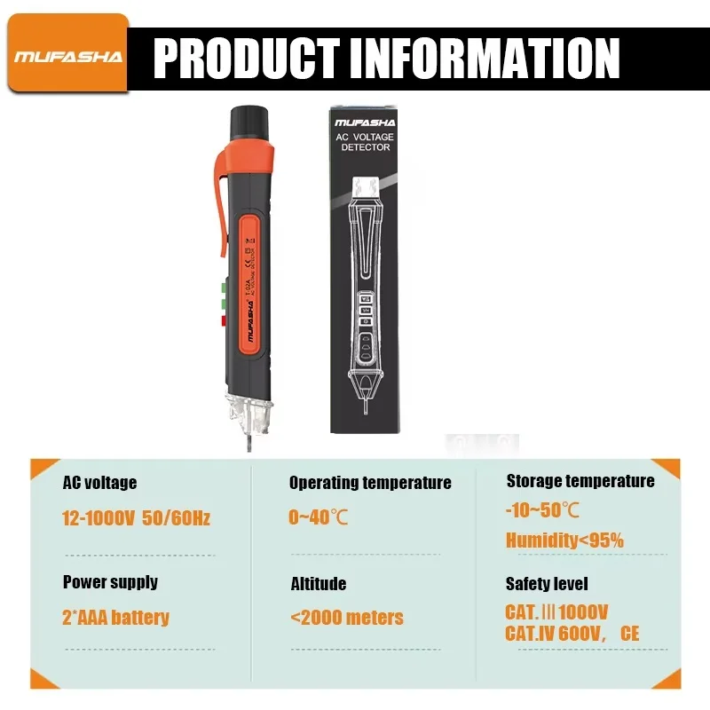 Détecteur de tension sans contact, stylo électrique, testeur de tension AC, détecteur de point d\'installation intelligent, 12-1000V