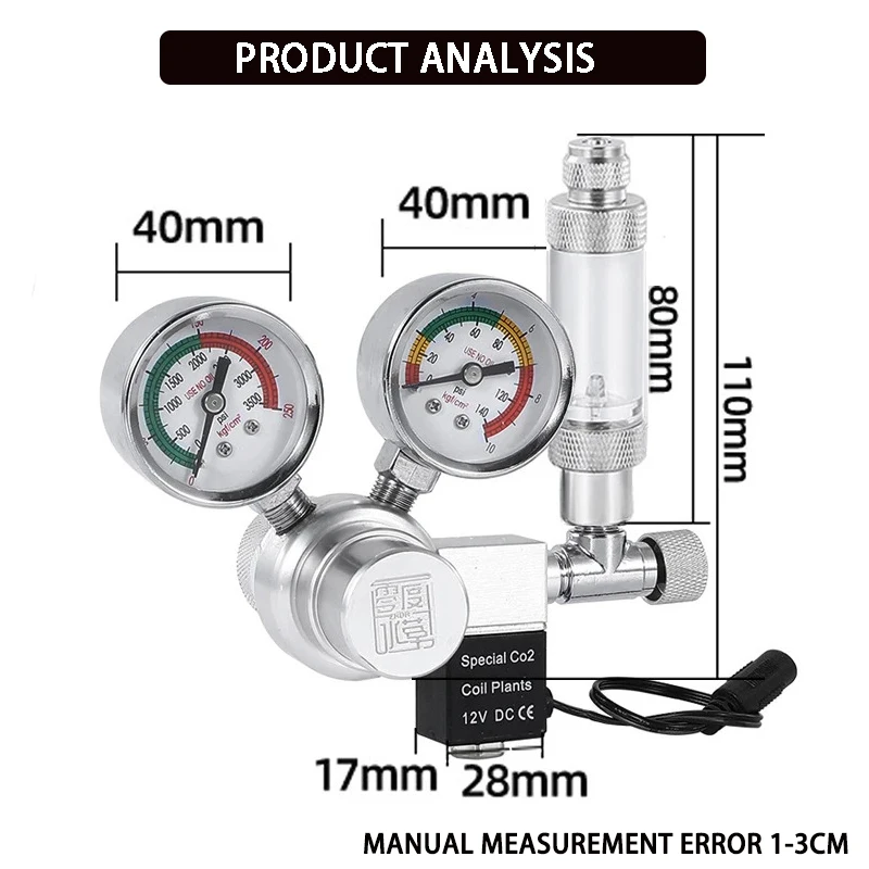 Fish tank co2 pressure reducing valve Solenoid valve Dual gauge cylinder pressure control co2 regulator pressure reducing valve