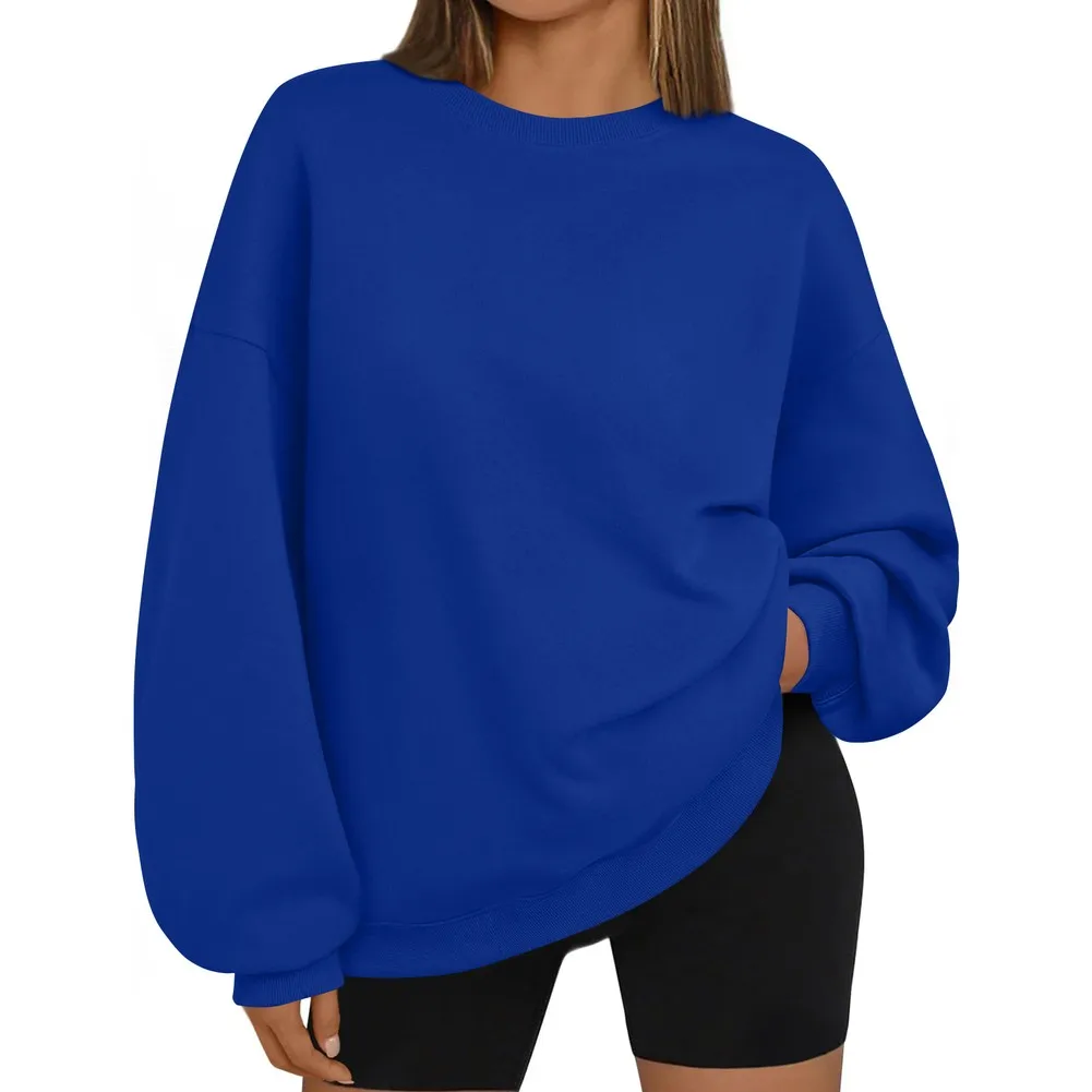Women Solid Color Crew Neck Sweatshirt Long Sleeve Casual Sports Pullover Top For Daily Home Club Vacation Spring Autumn Winter