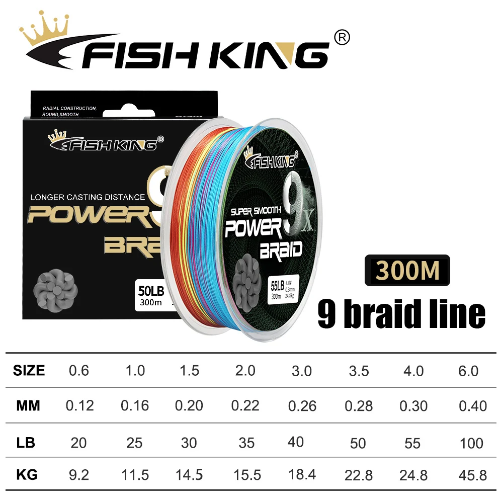 FISH KING 500M 300M PE Braided Fishing Line 9 Strand 20-100LB Multifilament Fishing Line for Carp Fishing Wire