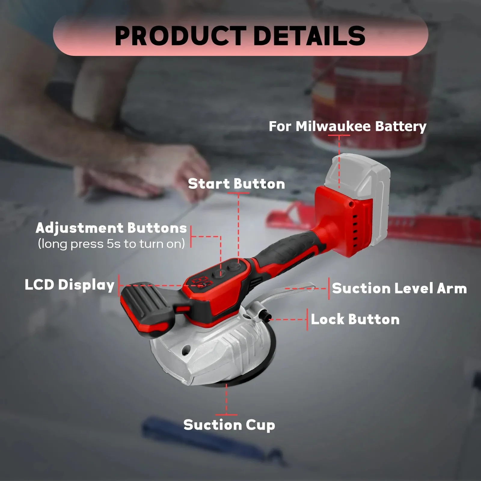 Cordless 3500W Tiling Tiles Machine 8 Gear Tiles Vibrator Suction Cup Automatic Floor Leveling Power Tool For Milwaukee Battery