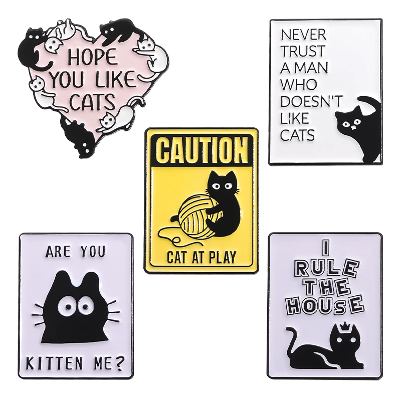 Надеюсь, вы любите кошек, эмалированные булавки, вы котенок, я управляю домом, броши, животные, лацкан, значок, сумка, ювелирные изделия