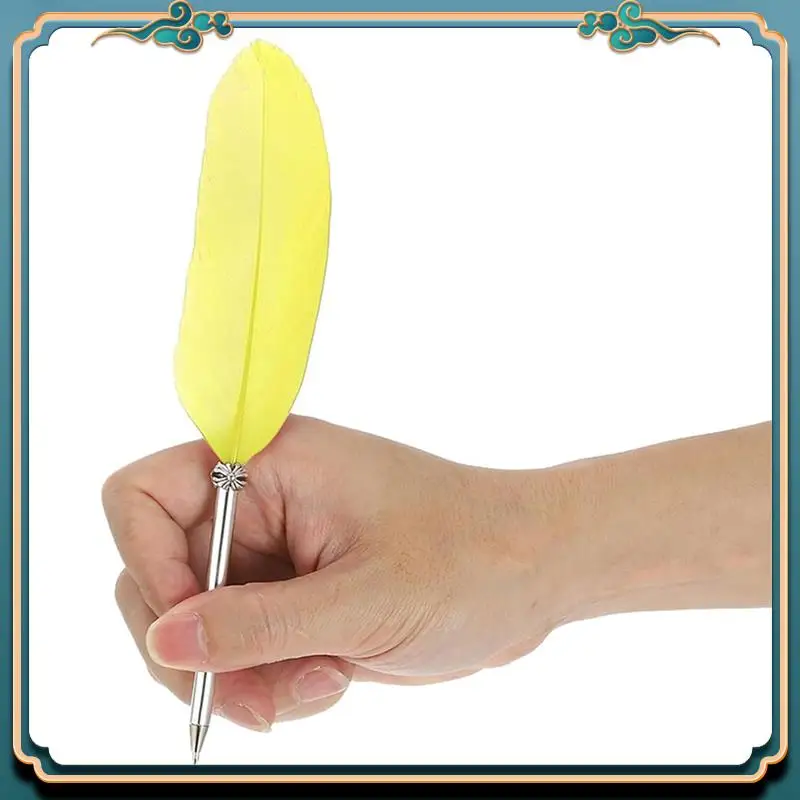 (New)-21Cm/8Inch Feather Ballpoint Pen, 2Pcs Ink Vintage Quill Pen Refined Plated Dip Pen For Calligraphy Writing