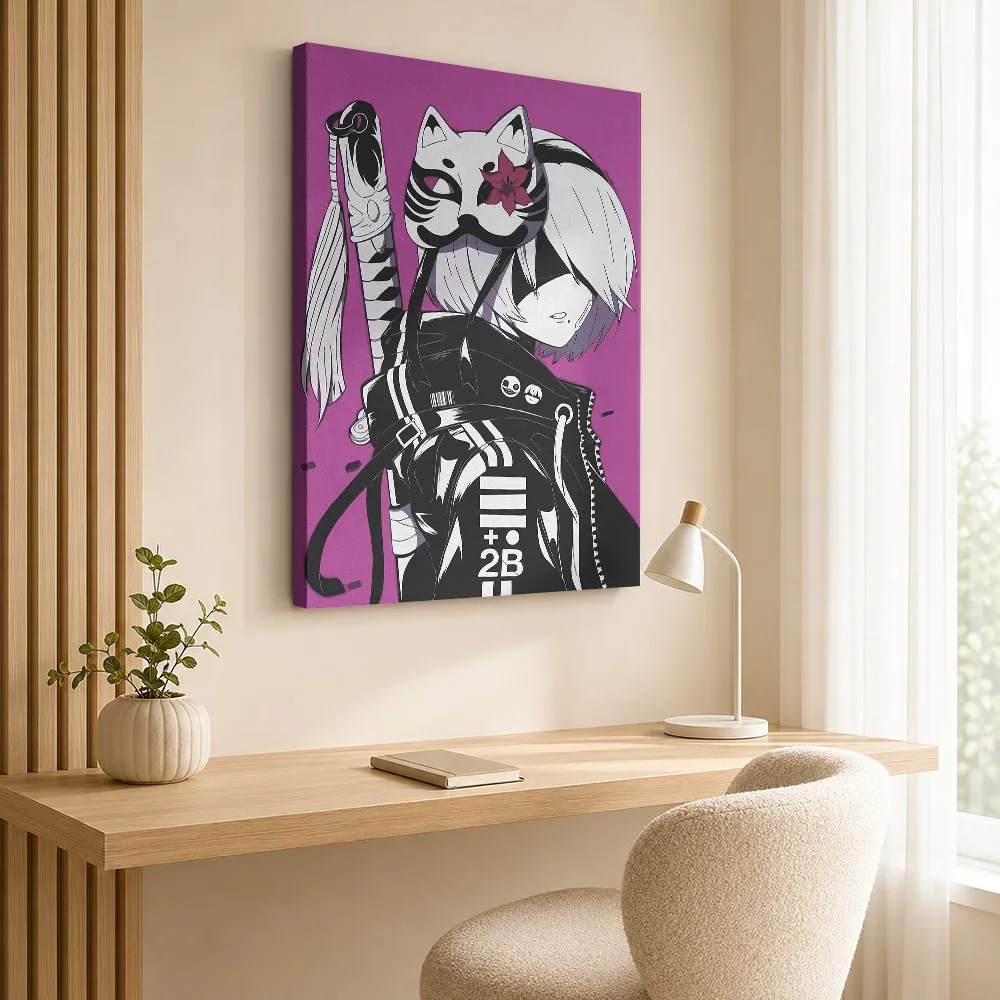 Nier Automata 2B With Mask And Sword Canvas Print Poster Personalized Photo Gaming Anime Wall Paintings Decoration for Bedroom