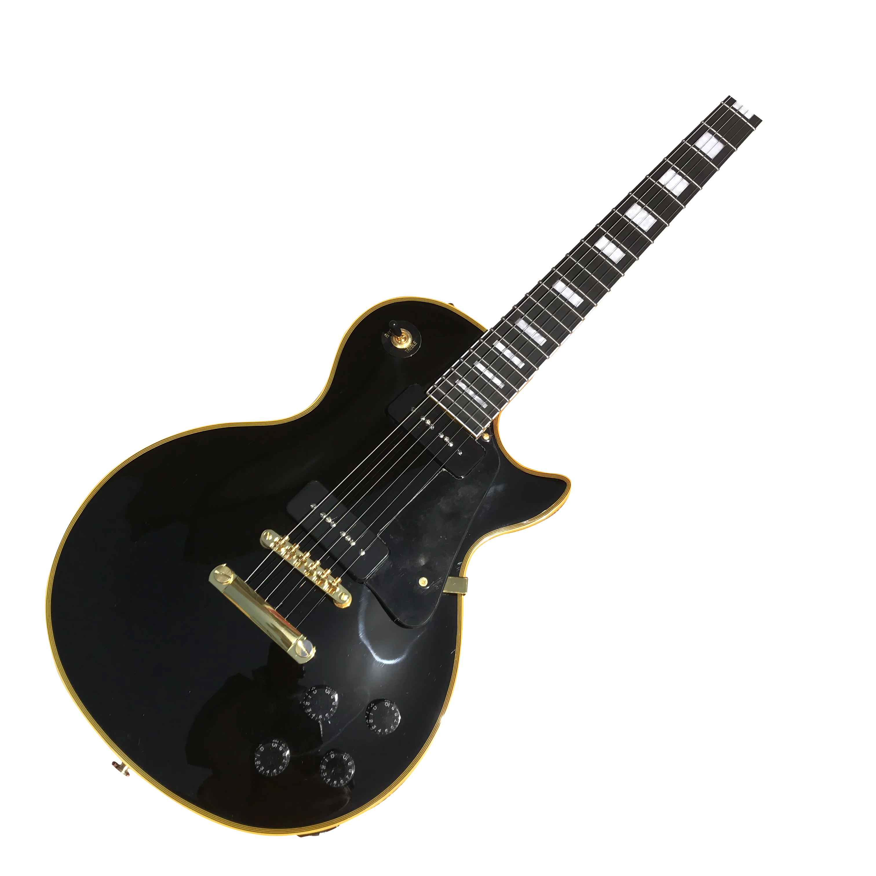 

Made in China, black LP electric guitar, rosewood fingerboard, yellow edge binding, physical picture Gold hardware, free shippin