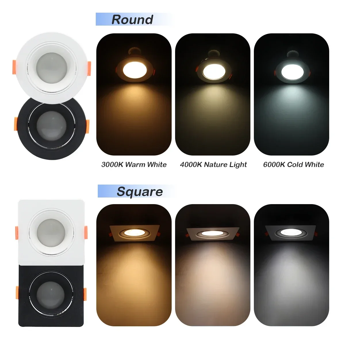 10PCS  Round Led Ceiling Spotlight GU10 90° Angle Adjust Lighting 5W 7W 9W AC100-240V Indoor Lighting for Home Derec