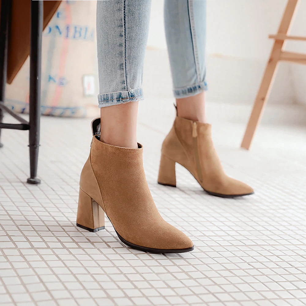 2026 Winter Fashion Ankle Boots for Women 3 inch High Block Heels Lady Formal Shoes Large Small Plus Size 32 44 47 Wide Fit