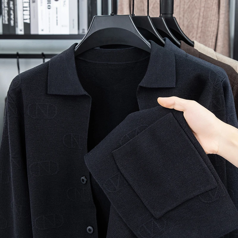 Men's Luxury Knitted Cardigan Long Sleeve Lapel Button down Sweater Solid Color Autumn Winter Fashion Casual Classic Men's Wear