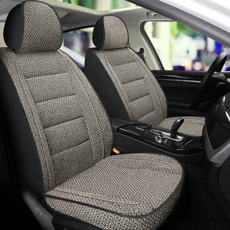 2024 Men's Car Seat Cover Linen Fabric Breathable Anti Slip Full Surround Car Front Single Seat Cushion Four Season Universal