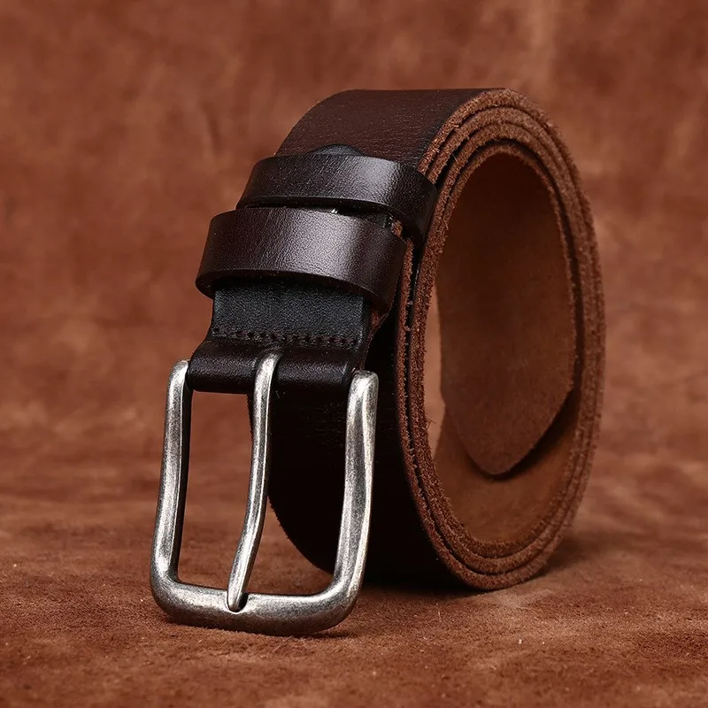 Water-washed hair layer leather belt for men with pin fashionable simple casual and versatile Real