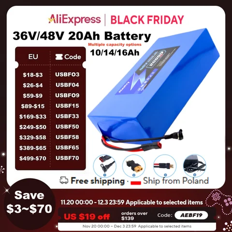 Aleaivy 36V/48V 18650 Battery Pack - 30A BMS, 10 - 20Ah, Ultra - Long Range for 200 - 2000W Bike & Scooter - EU US Fast Delivery
