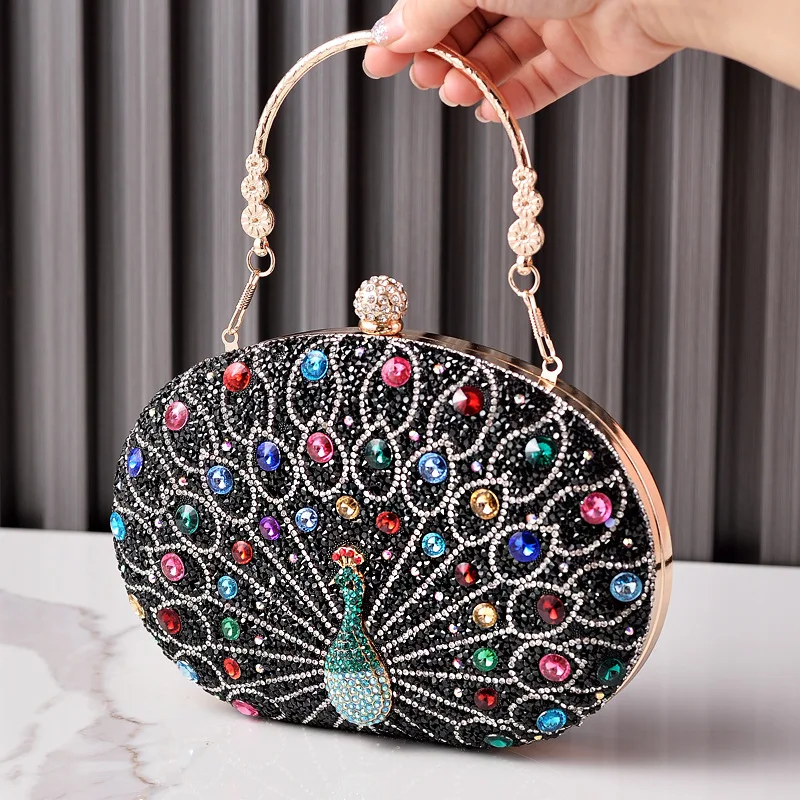 Peacock Pattern Handbags Diamond Evening Bags for Women Fashion Luxury Evening Clutch and Purse Rhinestone Shoulder Bag hot sale