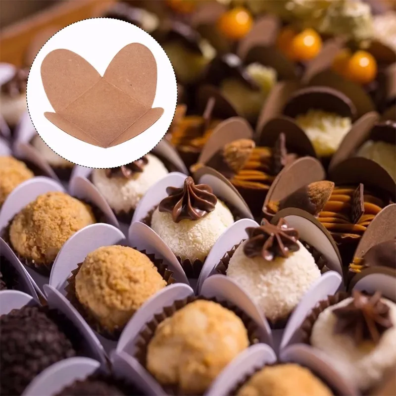 50pcs Kraft Cardboard Chocolate Wrappers Paper Truffle Trays Partitioned Chocolate Tray Dessert Bases for Chocolate Making