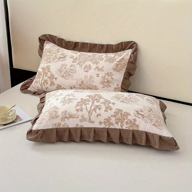 1pc Lotus Leaf Lace Pillowcase Plant Floral printed Cushion Cover Bed Head Pillow Cover Home Decor feeling like linen