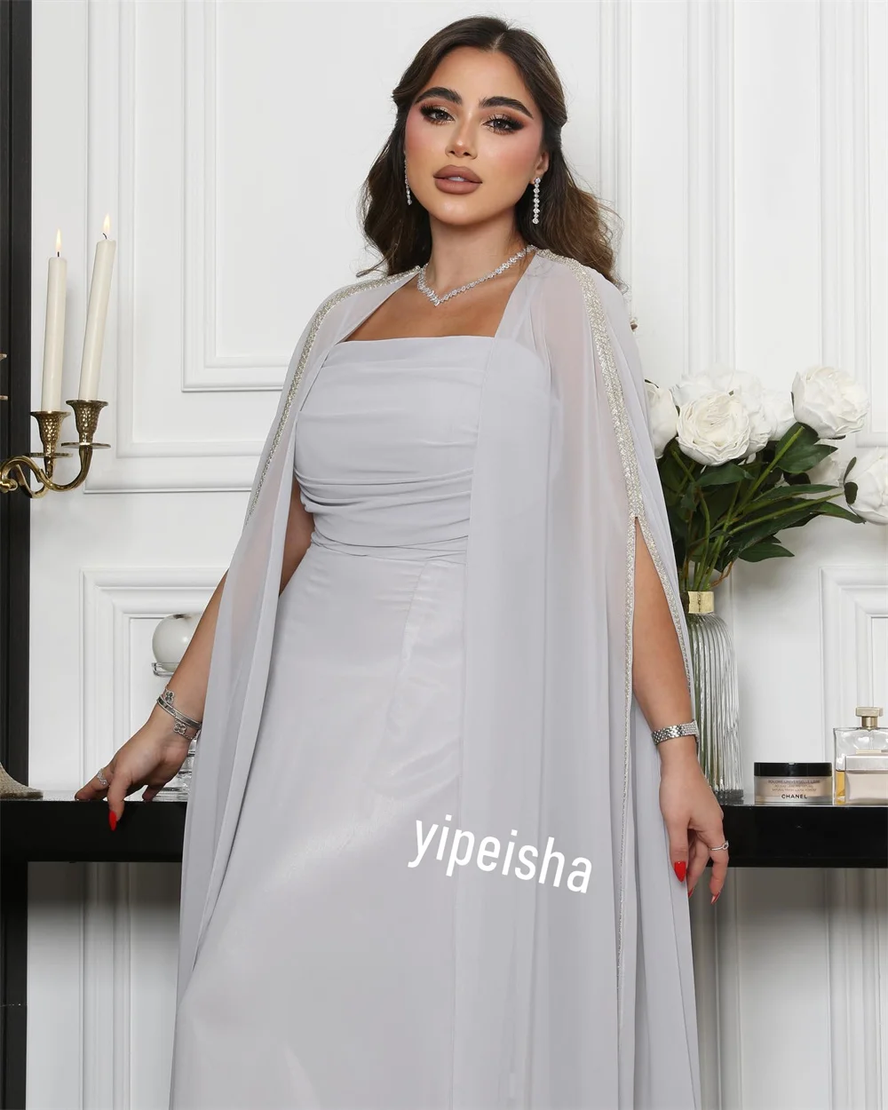 Vestido de formatura com alça de espaguete, Vestido de baile, Arábia Saudita Prom Satin, Festa drapeada, Vestido de ocasião personalizado, Vestidos Midi