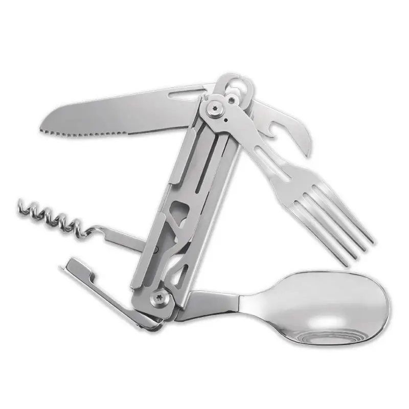 Outdoor Folding Tableware Stainless Knife Fork Portable Cutlery Multi-Function Survival Flatware Disassembly Camping Supplies