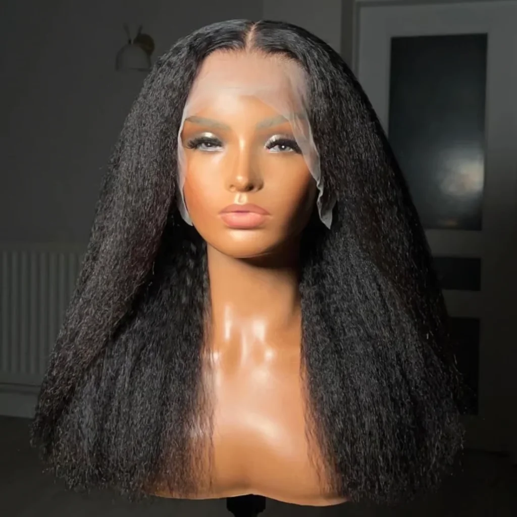 

Yaki Soft 26Inch Long Glueless Natural Black Kinky Straight Lace Front Wig For Women With Baby Hair Synthetic Preplucked Daily