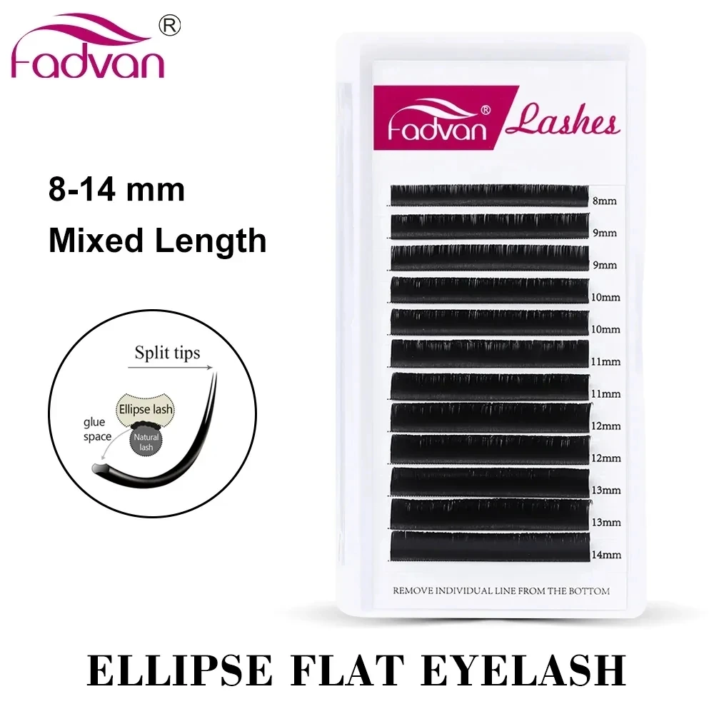 Fadvan Ellipse Flat Lashes Extensions Faux Mink Black Flat Eyelash Extension Semi-permanent Individual Super Soft Ellipse Wires