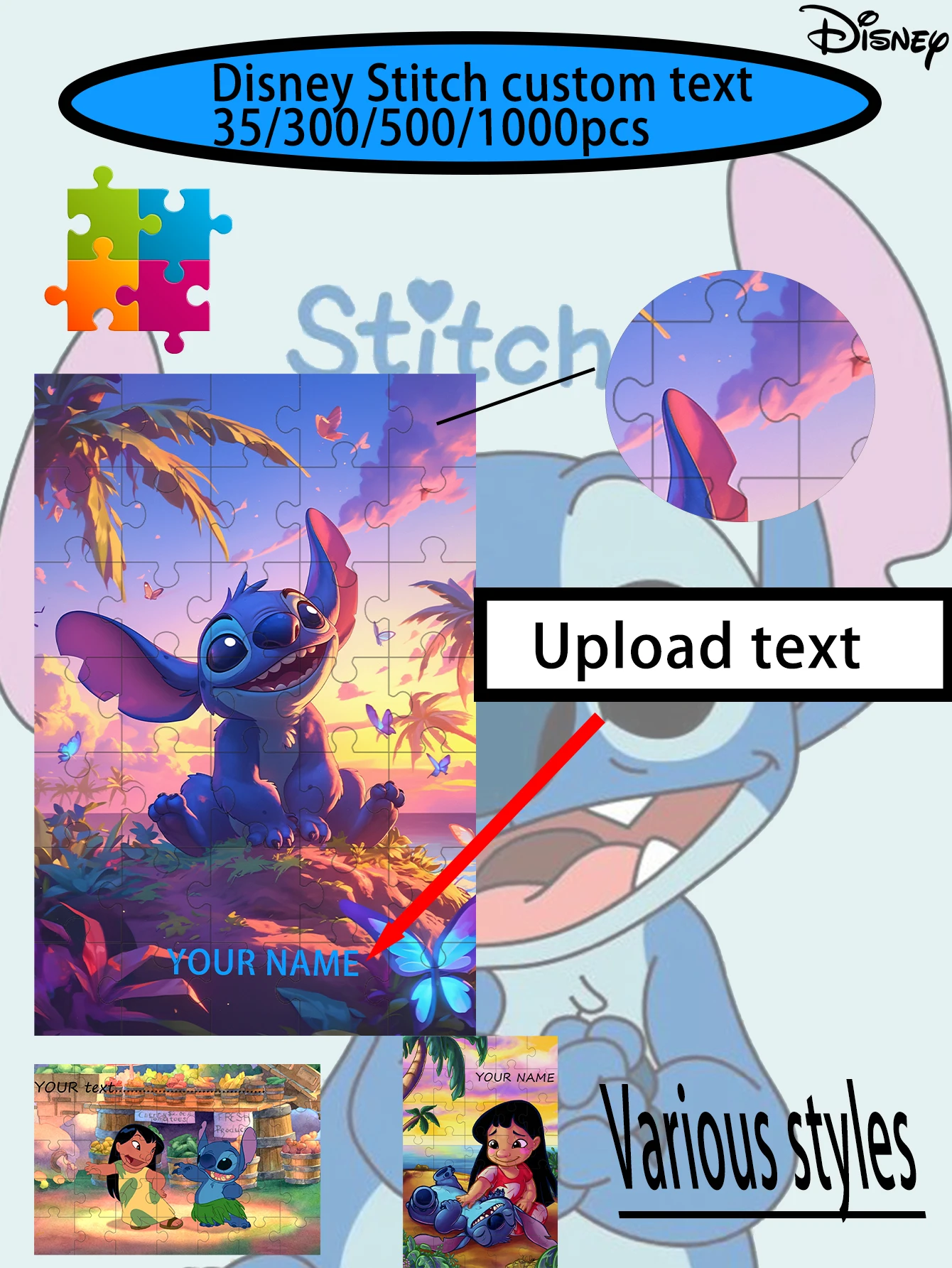 

Disney Stitch custom text 35/300/500/1000pcs, high-definition customization，Various styles，Custom names, quotes