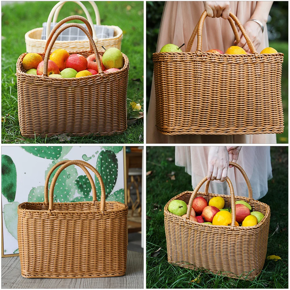 Woven Basket Packing Hand Beach Bag Proposal Decoration Gift Storage Vegetable Plastic Flower Arrangement