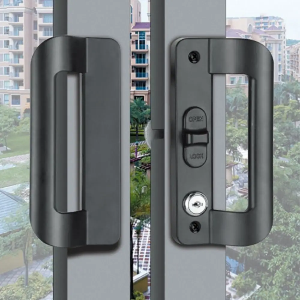 Aluminum Alloy Sliding Door Lock with Handle Anti Rust Flush Lock Kit with Key Easy To Install Door Pull Locks Garage Sheds