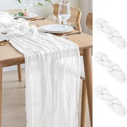 3 adet beyaz Cheesecloth masa koşucu için Boho gazlı bez peynir örtüsü düğün gelin bebek duş doğum günü partisi kek masa süslemeleri