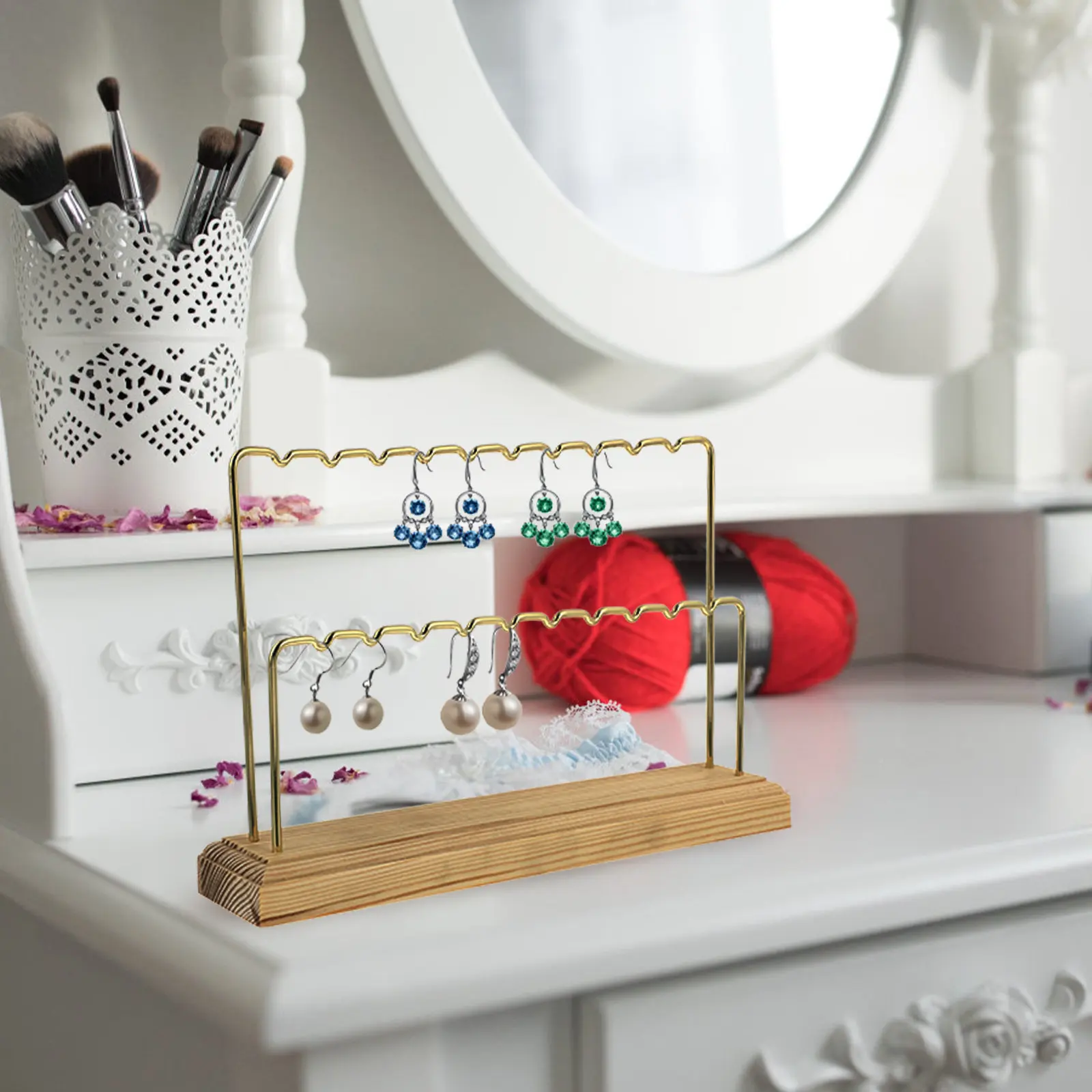 Earring Stand with Wood Base Jewelry Holder Organizer Stable Display Rack for Earrings Jewelry Storage and Table