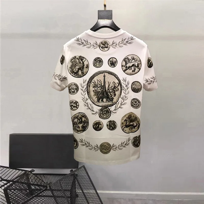 Europe and the United States men's 2024 summer new Round neck Short sleeve palace vintage print fashion Casual T-shirt