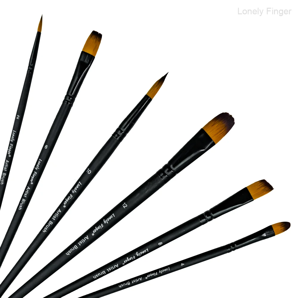 

6Pcs Multi-Tip White Paint Brushes - 4 Essential Shapes (Pointed/Flat/Angled/Filbert) for Watercolor, Gouache & Acrylic Art, Ide