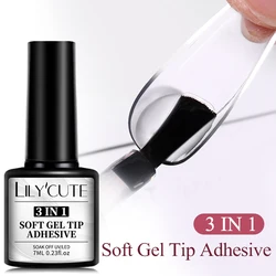 LILYCUTE 7ML Soft Gel Nail Tips Adhesive Glue 3 IN 1 Clear Fake Nail Extension Function Adhesive Nail Gel Long Lasting Manicure