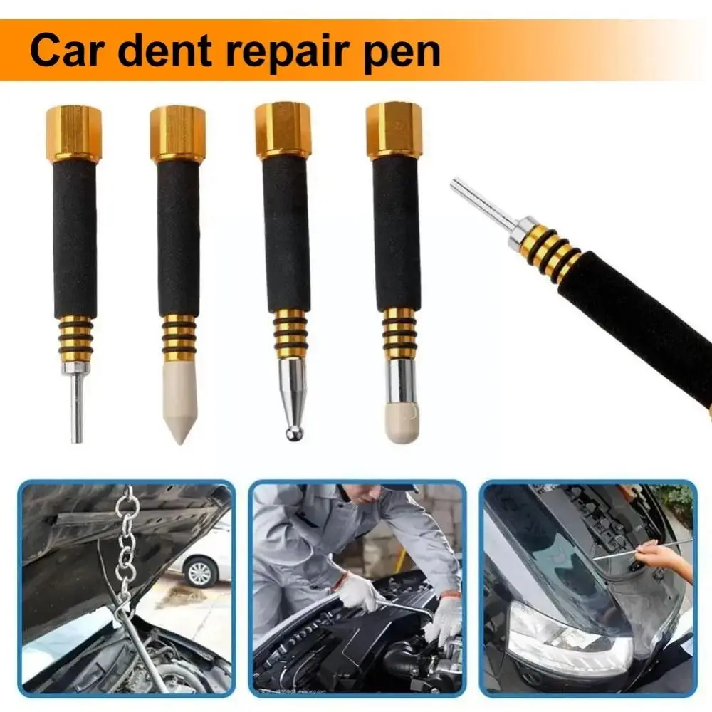 

4Pcs Car Body Dent Repair Tool Paintless Tap Down Pen Anti-Slip Grip Dent Repair Tool Detachable Tip Scratch Free Tool