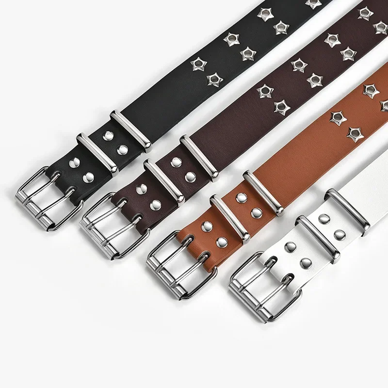 Ceinture à rivets en forme d'oeil d'étoile pour hommes/femmes, Style gothique, boucle à Double broche, mode décontractée, Style rondelle, en cuir Pu, pour Jeans jeunes, nouvelle collection