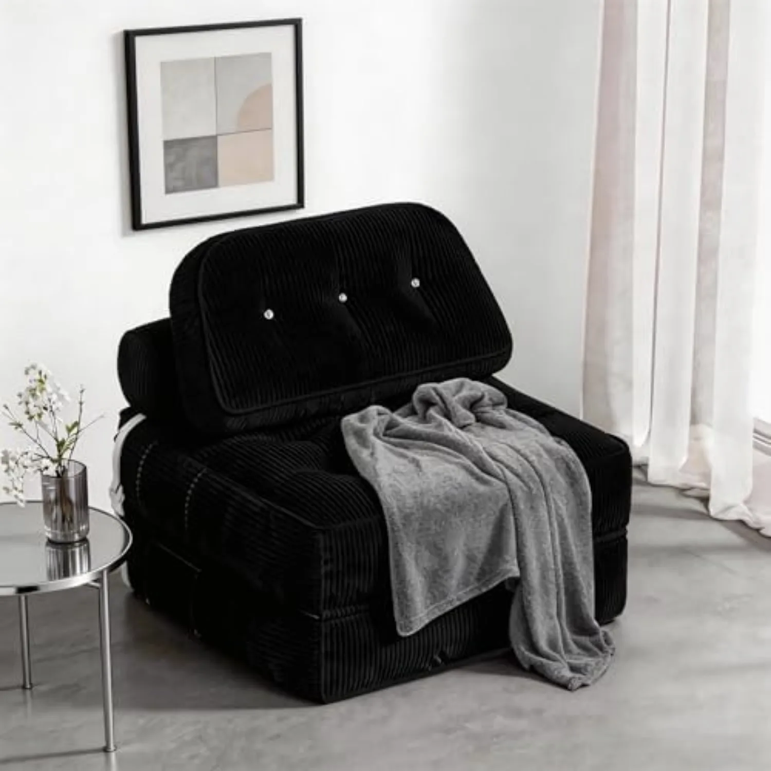 Folding Sofa Bed, Flannel Futon Couch Bed with Pillow and Blanket, Convertible Sleeper Chair for Small Space Apartment