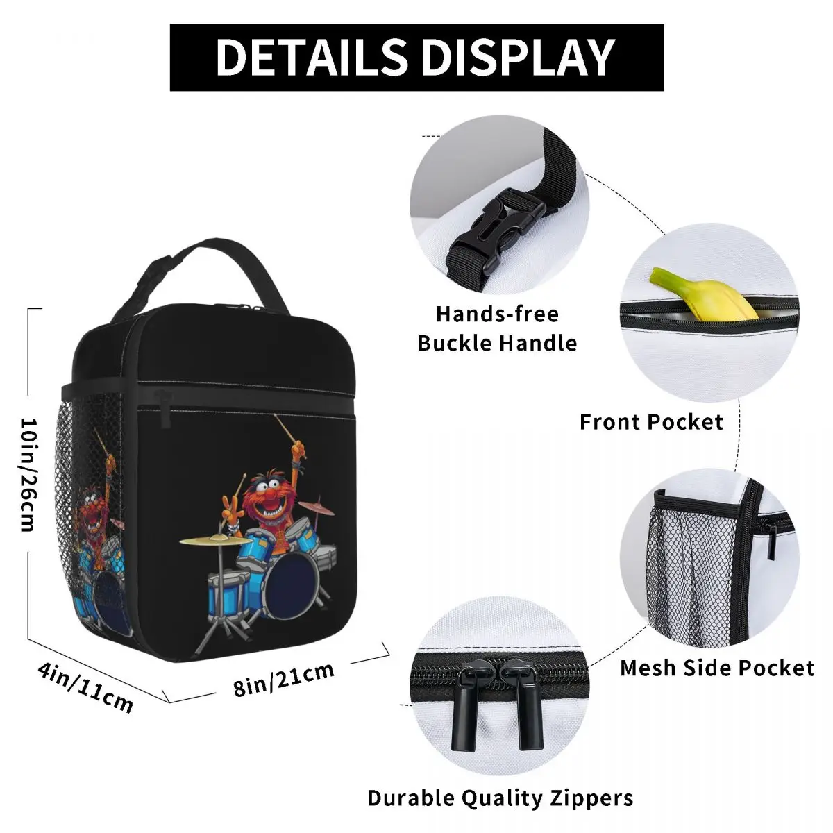 Animal Drummer The Muppets Show Insulated Lunch Bag for Kids School Cooler Thermal Food Box Tote Portable Lunch Boxes Container